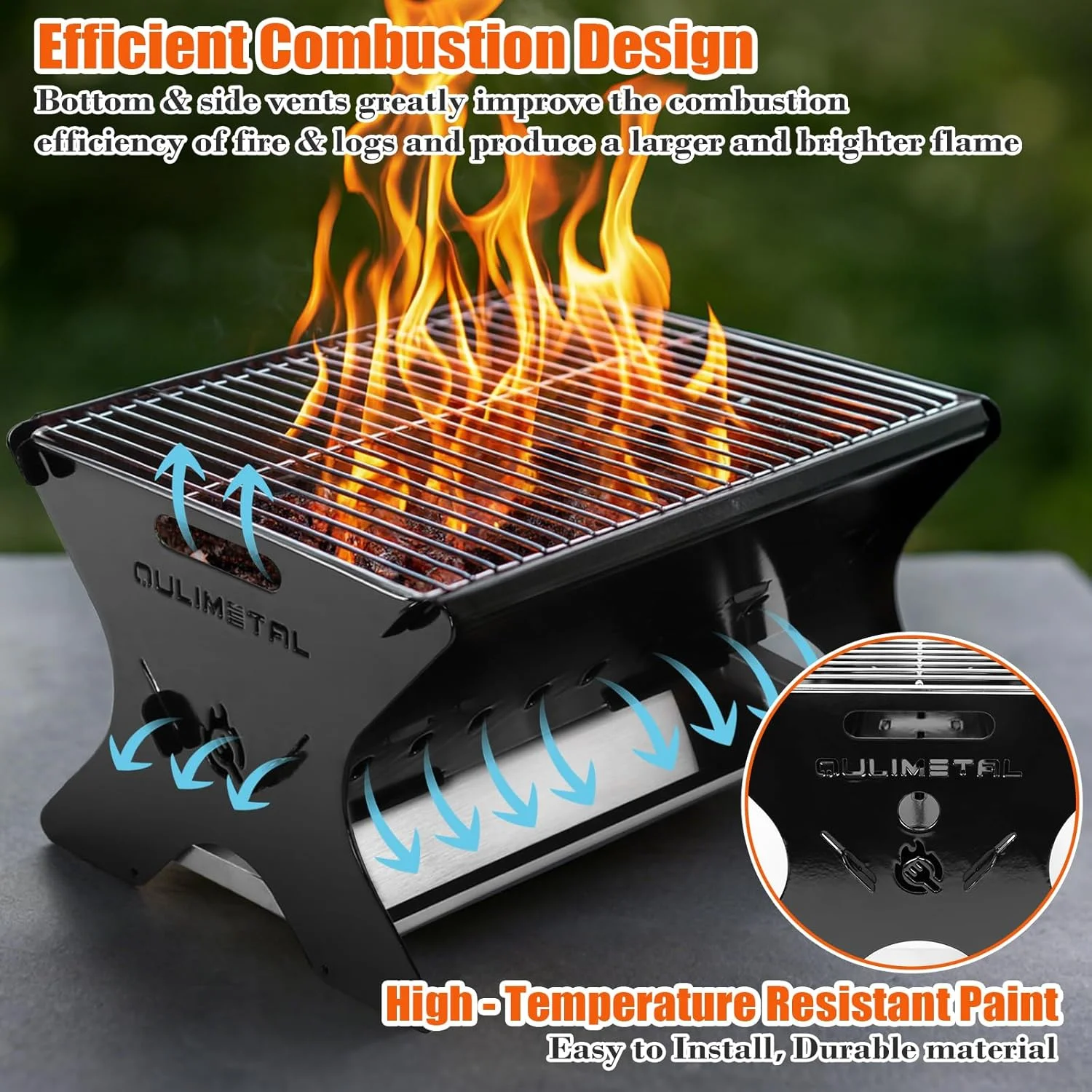 Portable Gas/Charcoal Grill -C Foldable BBQ & Fire Pit for Outdoor Cooking, Camping, Tailgating, & Backyard - Image 3
