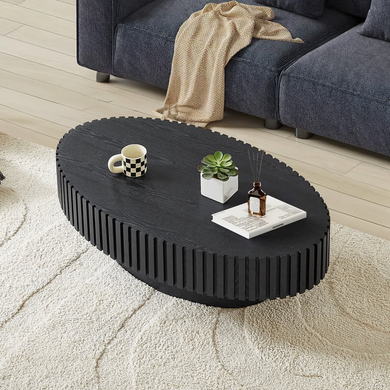 FFH 43.7 inch Oval Coffee Table for Living Room,Handcraft Rustic Corner Coffee Table Nature Wood Relief Sturdy Pedestal for Apartmen,Side Table Centre Table,Nature Wood - Image 18