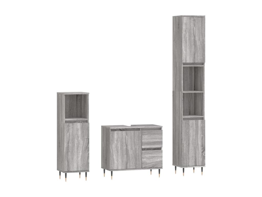 Joliven Set de muebles de baño 3 pzas madera contrachapada gris