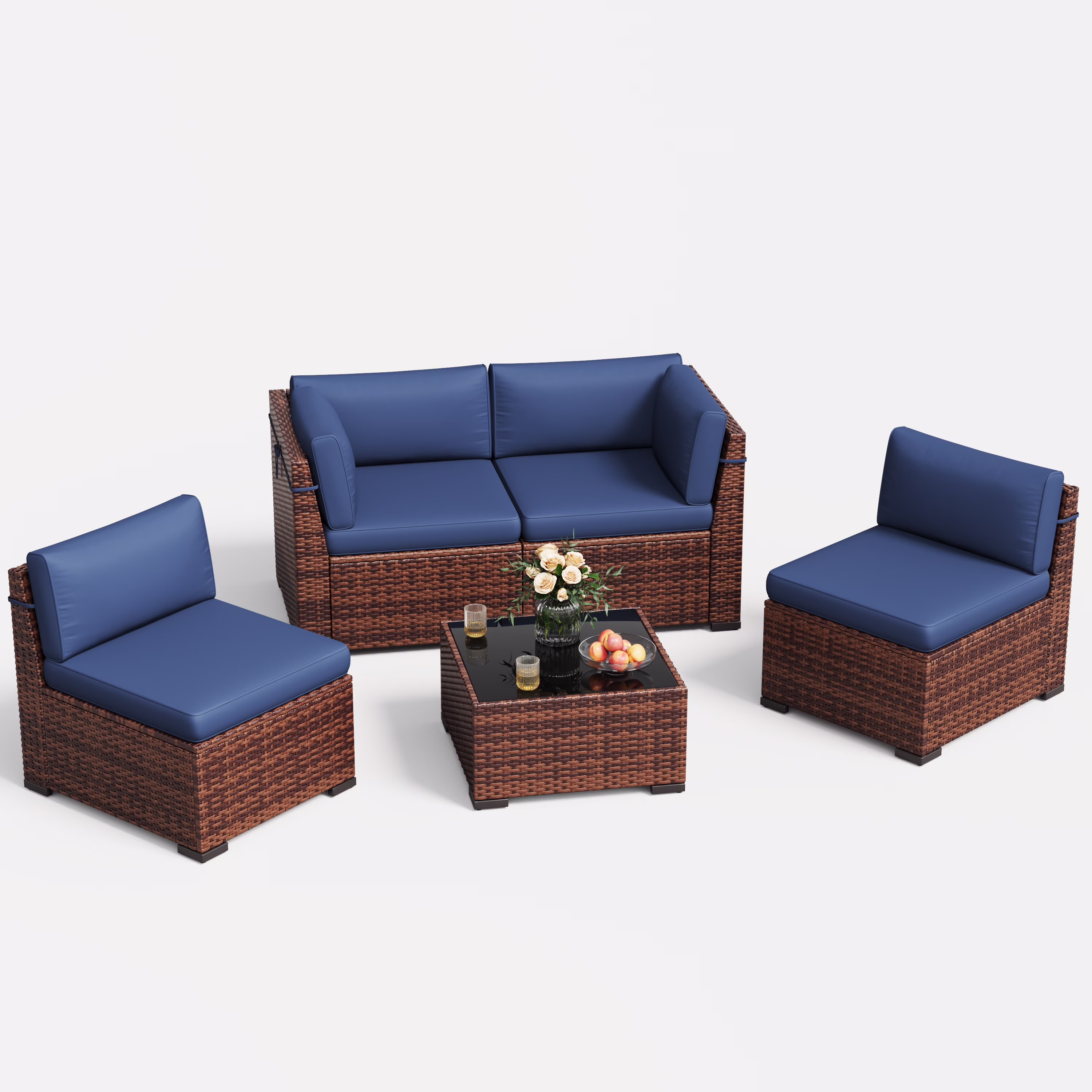 ELPOSUN 7 Pieces Patio Furniture Set, Outdoor Furniture Sectional Rattan Sofa for Backyard Garden Dark Grey - Image 5