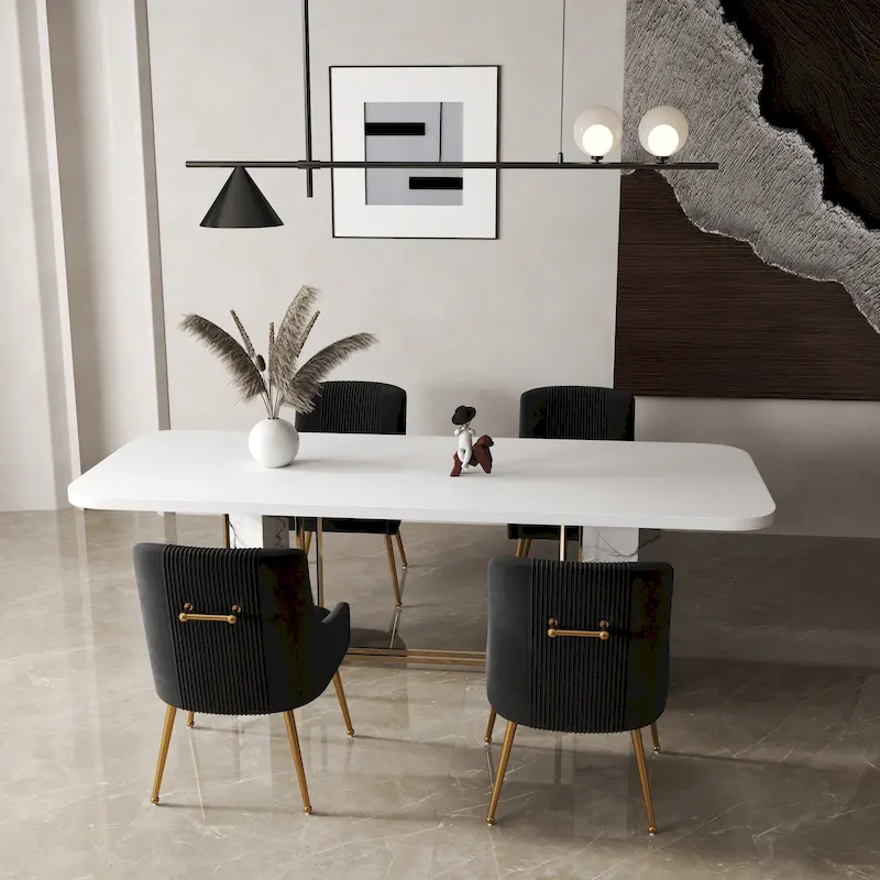 SEYNAR Set of 4 Modern Glam Boucle Velvet Dining or Vanity Chairs with Rear Handle