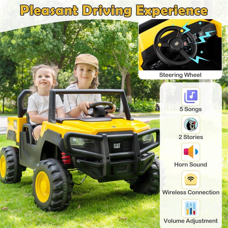 Eletriclife 24V Licensed Caterpillar Ride on Dump Truck 2-Seater Kids UTV Car with Remote Control & Dump Bed