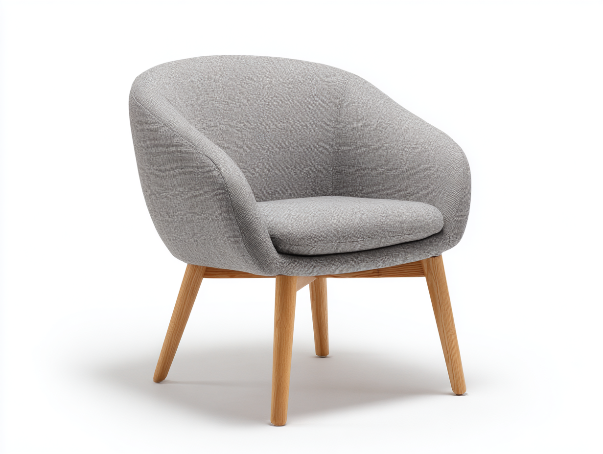Sillón individual tapizado en tela gris 72×68×78 cm – patas de madera natural – diseño escandinavo