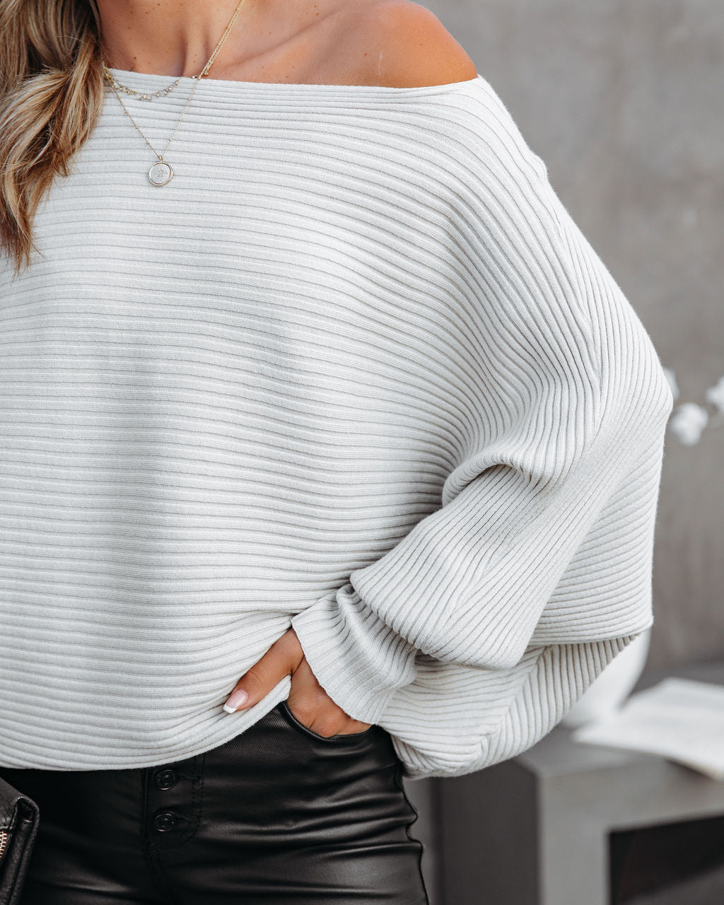Tremont Ribbed Dolman Sweater - Light Grey - Se7enfashion