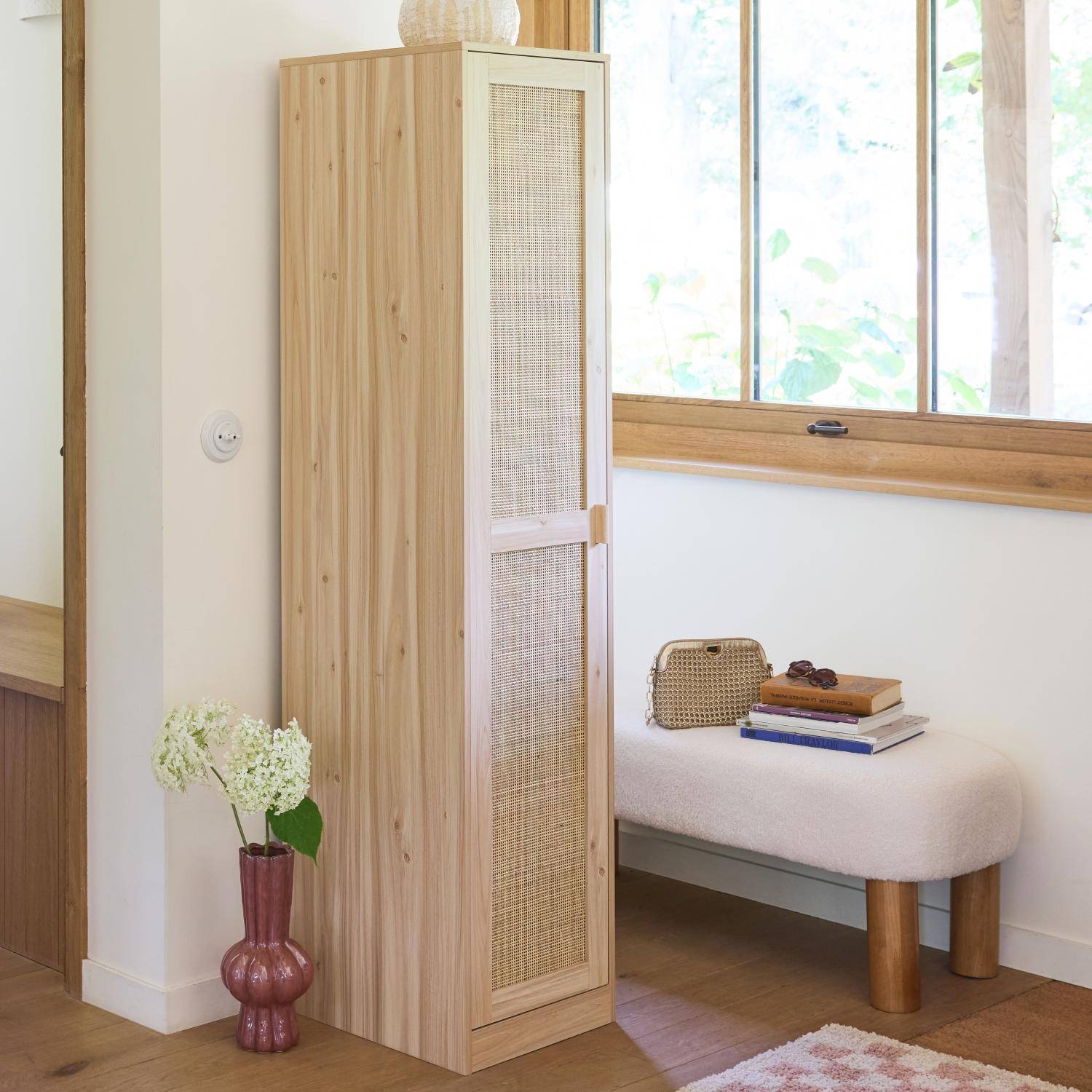 Camargue - Armario vestidor efecto madera y caña con 1 puerta y 5 estantes