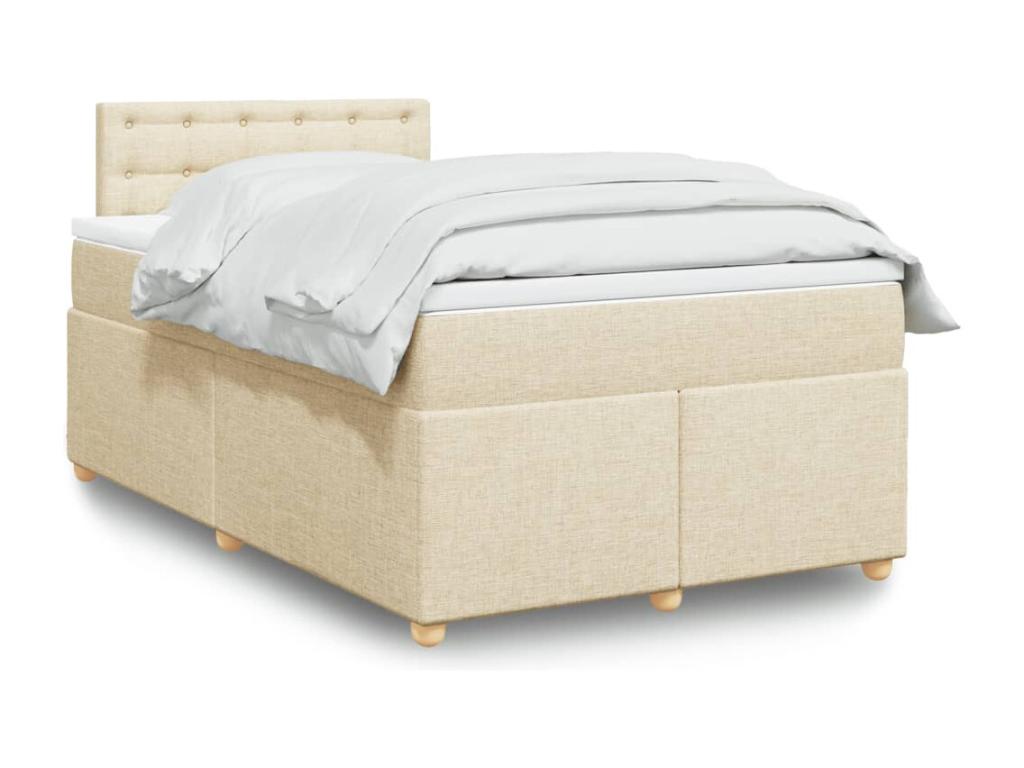Cama box spring con colchón tela color crema 120x190 cm