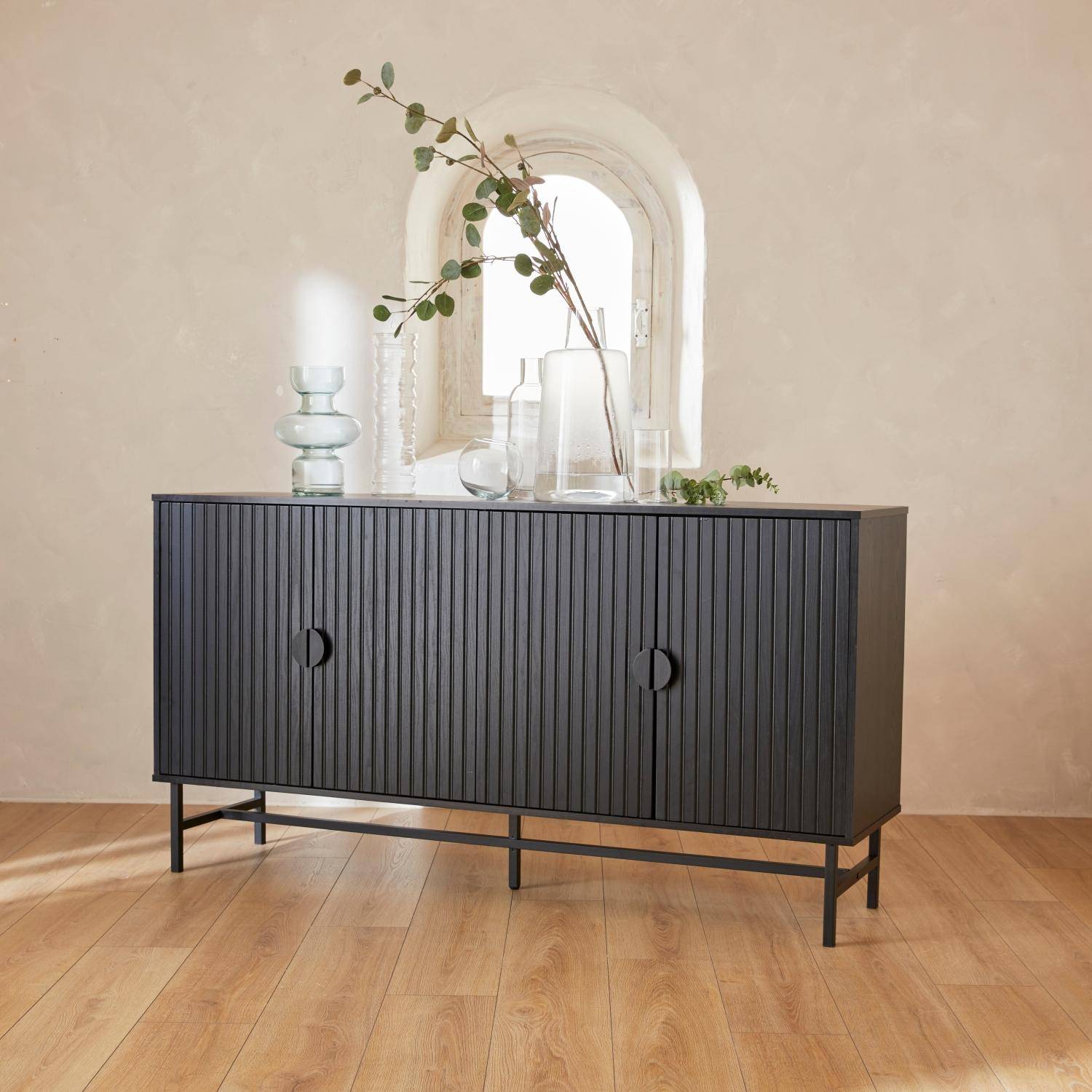 Bazalt - Aparador con efecto madera de 4 puertas, 157.5cm