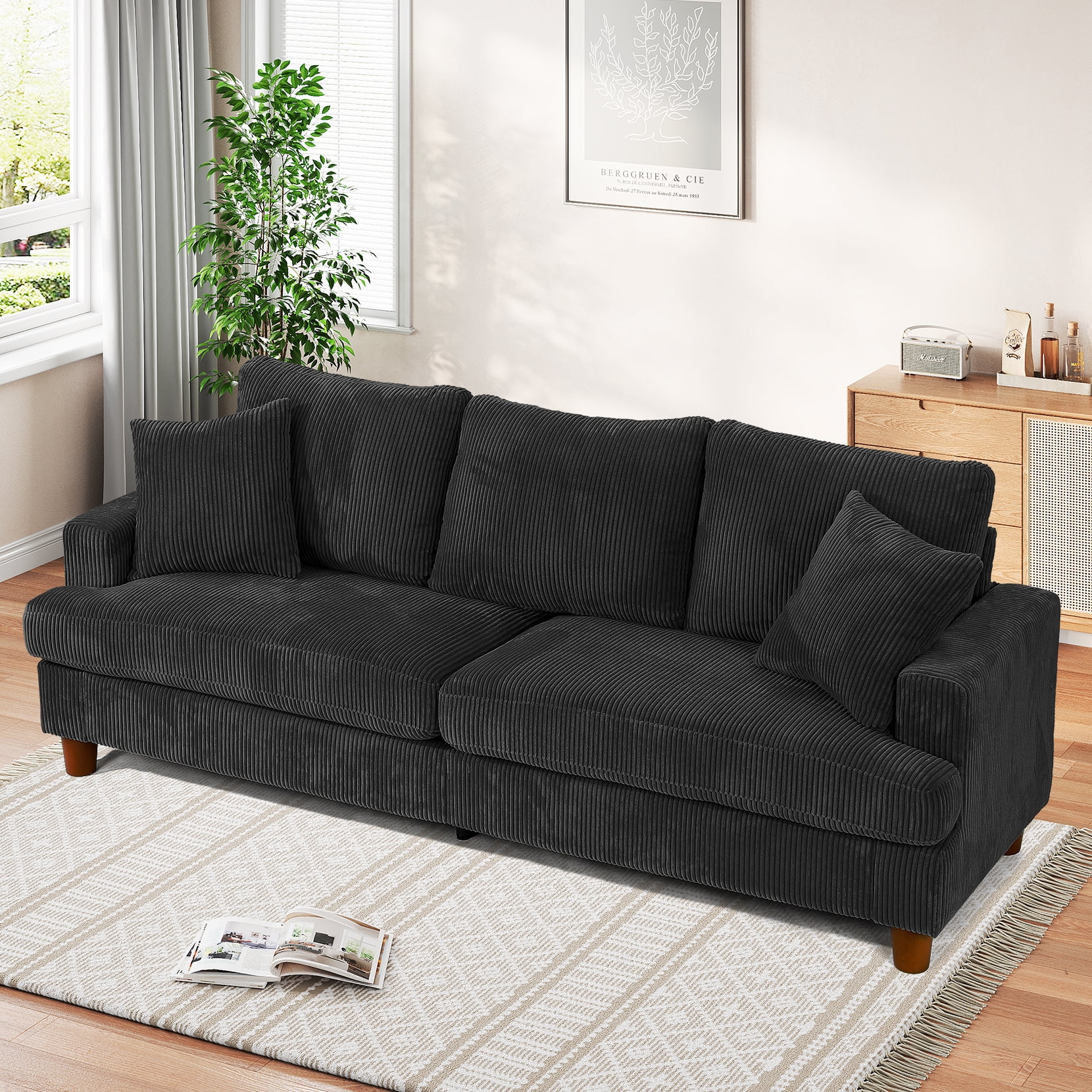 87" Corduroy Sofa,3 Seater Sofa with Extra Deep Seats,Neche Comfy Upholstered Couch for Living Room,2 Pillows,Green - Image 33