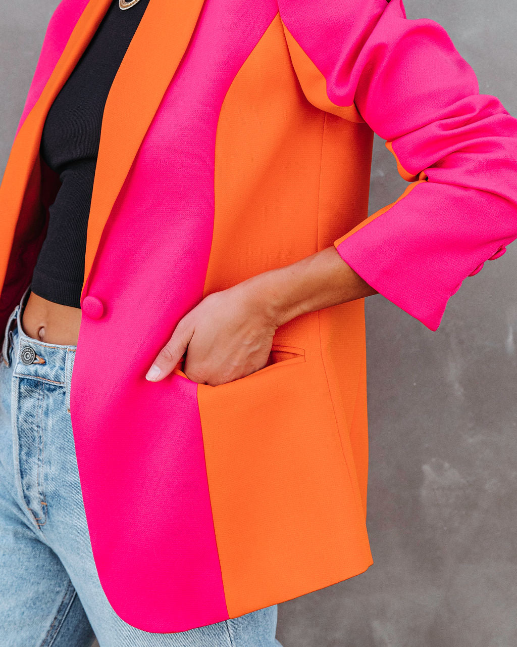 Show Stopper Babe Pocketed Colorblock Blazer - Se7enfashion