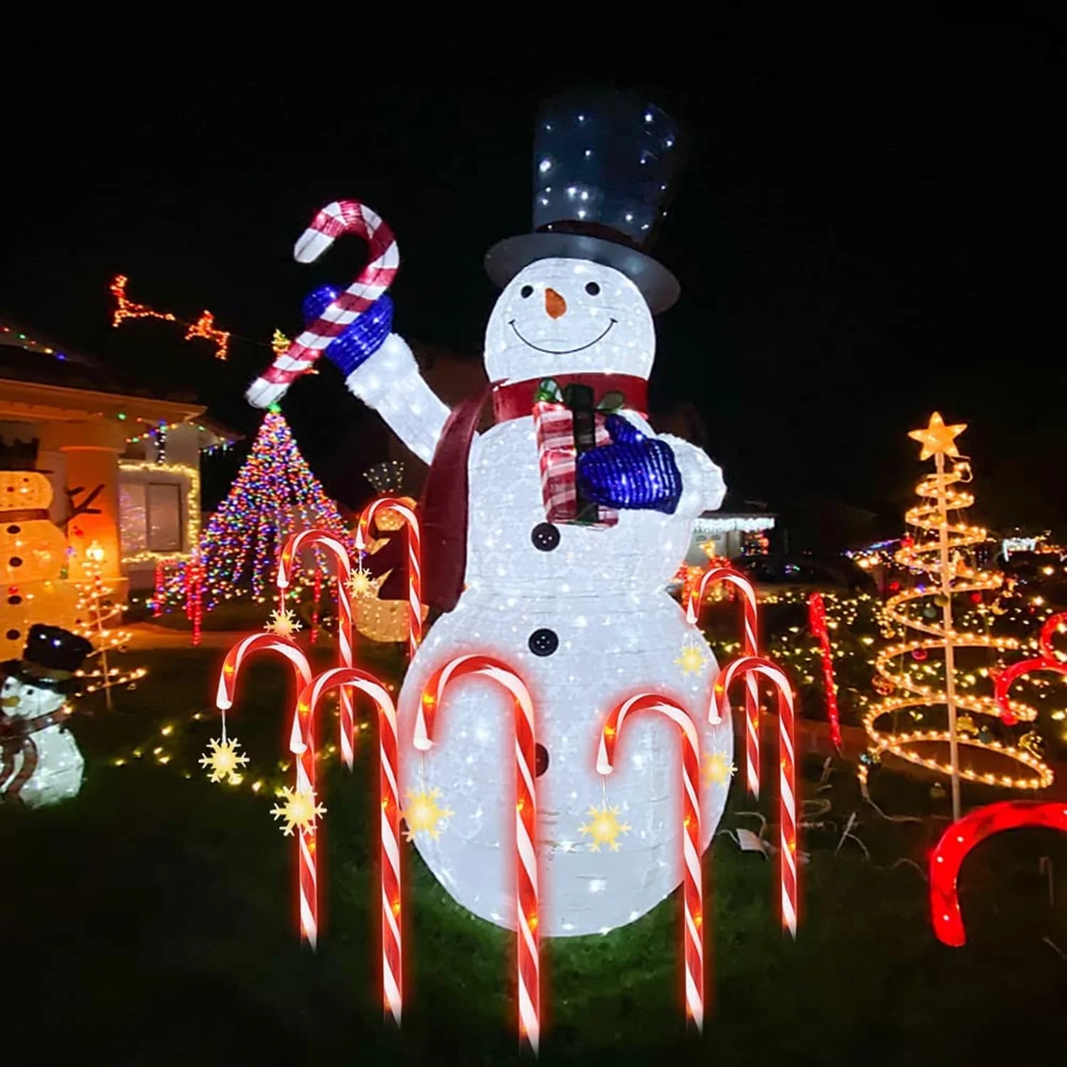 8 pk Solar Outdoor 20 inches LED 8 Modes Christmas Xmas Candy Cane Crutches with Stars Holiday Waterproof Pathway Warm Lights - Image 3