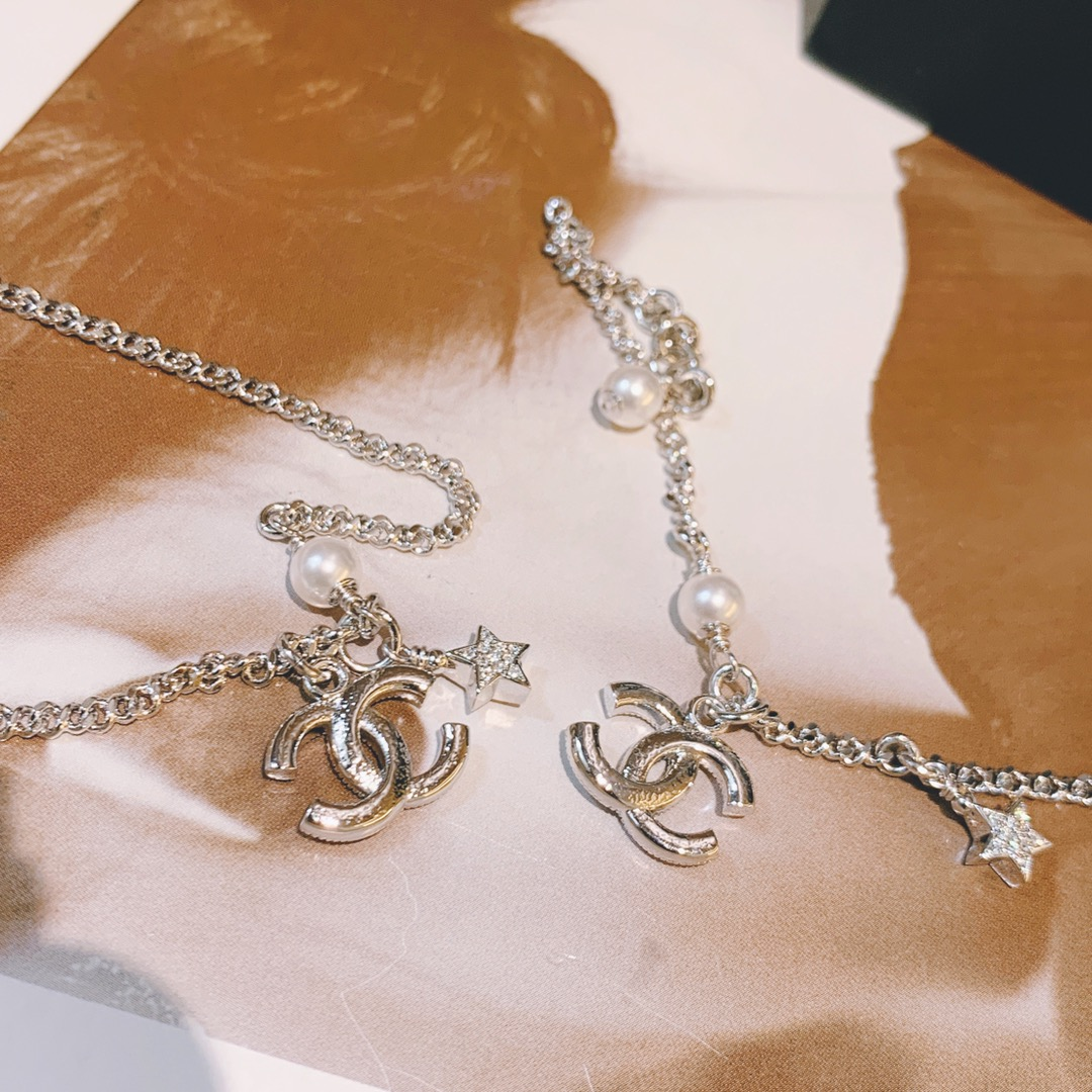 Chanel Minimalistic Star CC Pendant Silver Bracelet Necklace - Original Replica Club