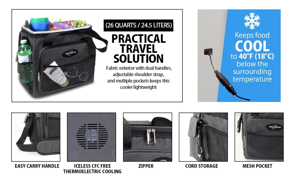 Koolatron 12V Electric Cooler Bag, 25L (26 qt), Collapsible, Gray/Black - Image 9