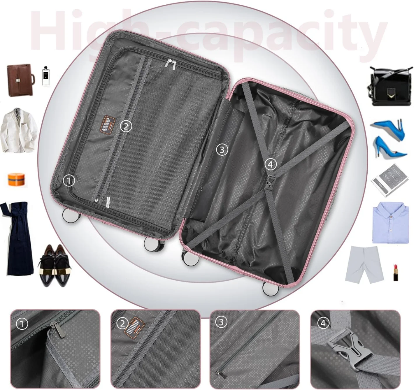 6-Piece Hardshell Luggage Set with Expandable Spinner Suitcases & TSA Lock, 25% Extra Capacity, Duffel Bag & Toiletry Kit, Cream ABS Suitcases - Image 19