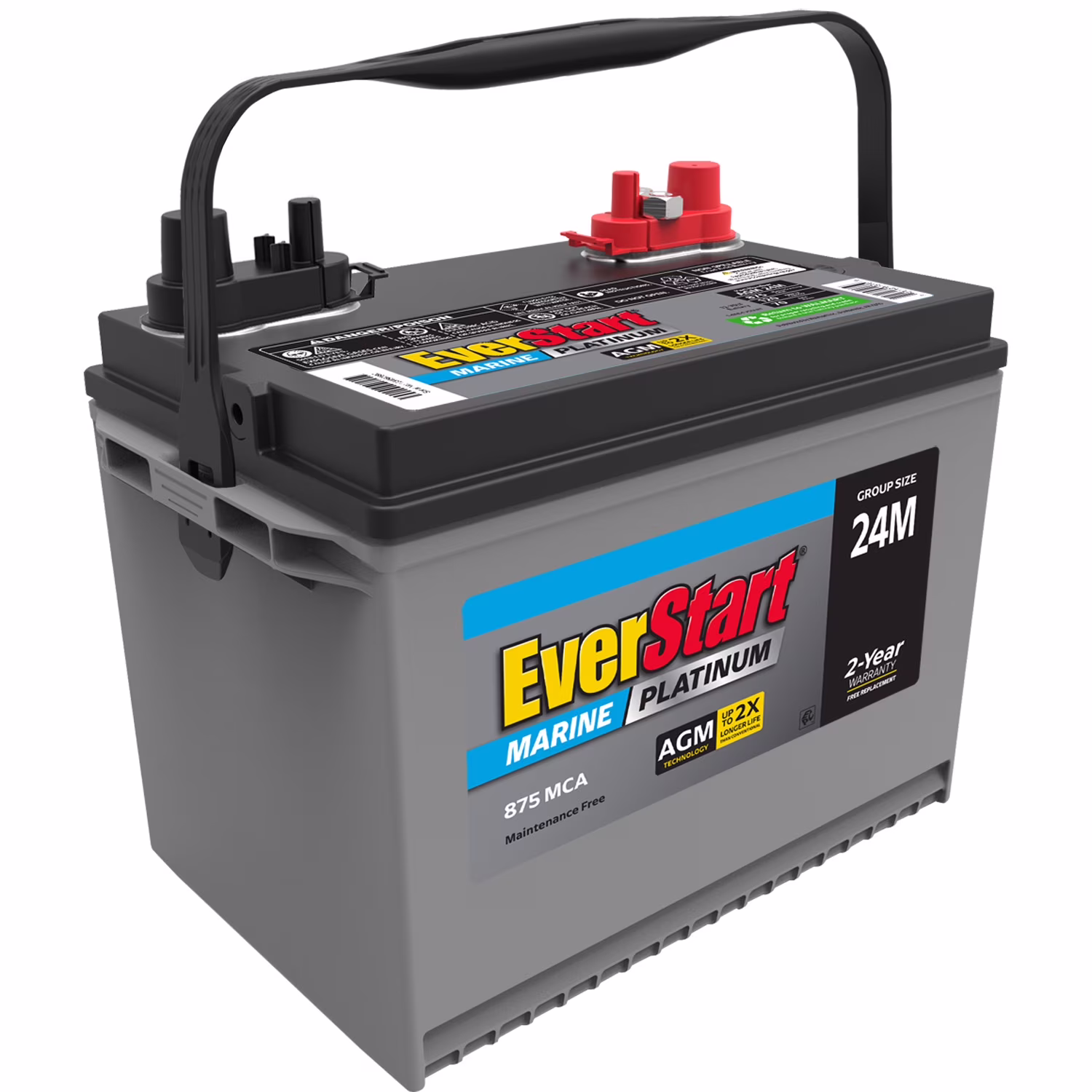 Everstart Platinum BOXED AGM Marine and RV Deep Cycle Battery Group Size 24M, 12 Volt 875 MCA
