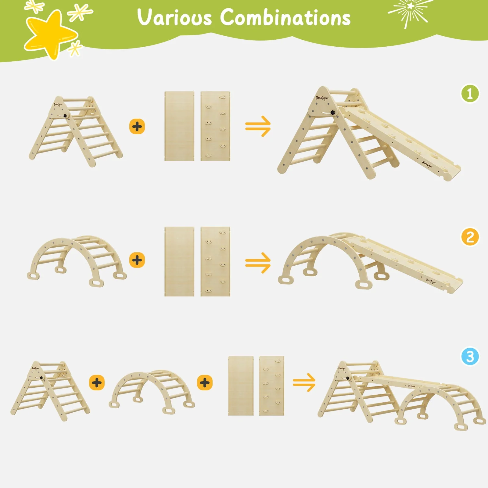 BanaSuper Large 3 in 1 Climbing Triangle Ladder with Ramp & Arch Foldable Wooden Climbing Triangle Set Montessori Climbing Toys for Baby Ourdoor Indoor Playground Play Gym Gift for Boys Girls - Image 7
