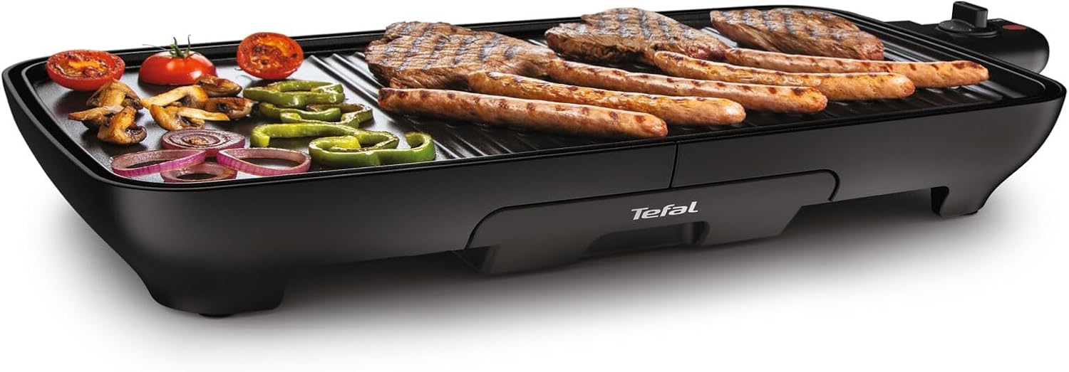 Tefal Malaga Plancha électrique XL 2000W avec Thermostat réglable Grande surface de cuisson 6 à 8 personnes Revêtement antiadhésif Thermo-Spot avec Bac à jus Compatible lave vaisselle Noir CB501812