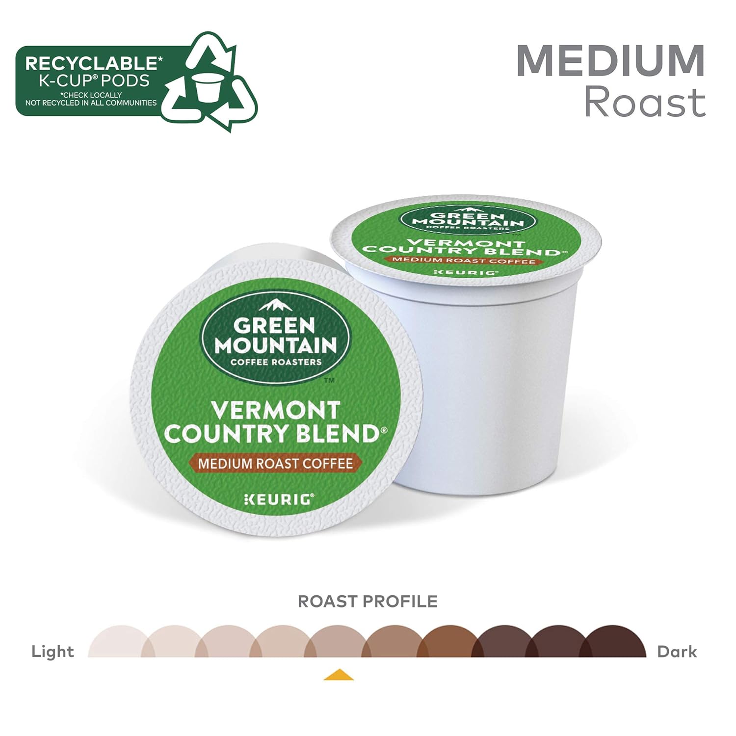 Green Mountain Coffee Roasters Vermont Country Blend Keurig Single-Serve K-Cup Pods. Medium Roast Coffee. 72 Count (6 Packs of 12)