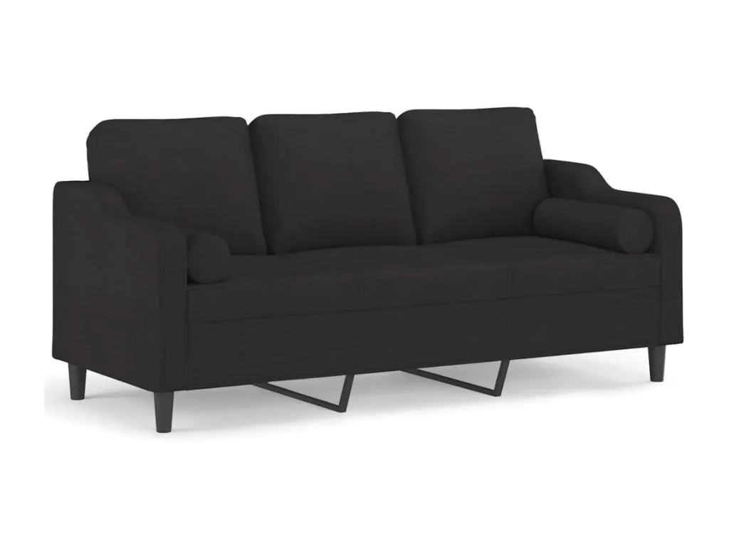 Sofá de 3 plazas con cojines tela negro 180 cm 15538bgrm