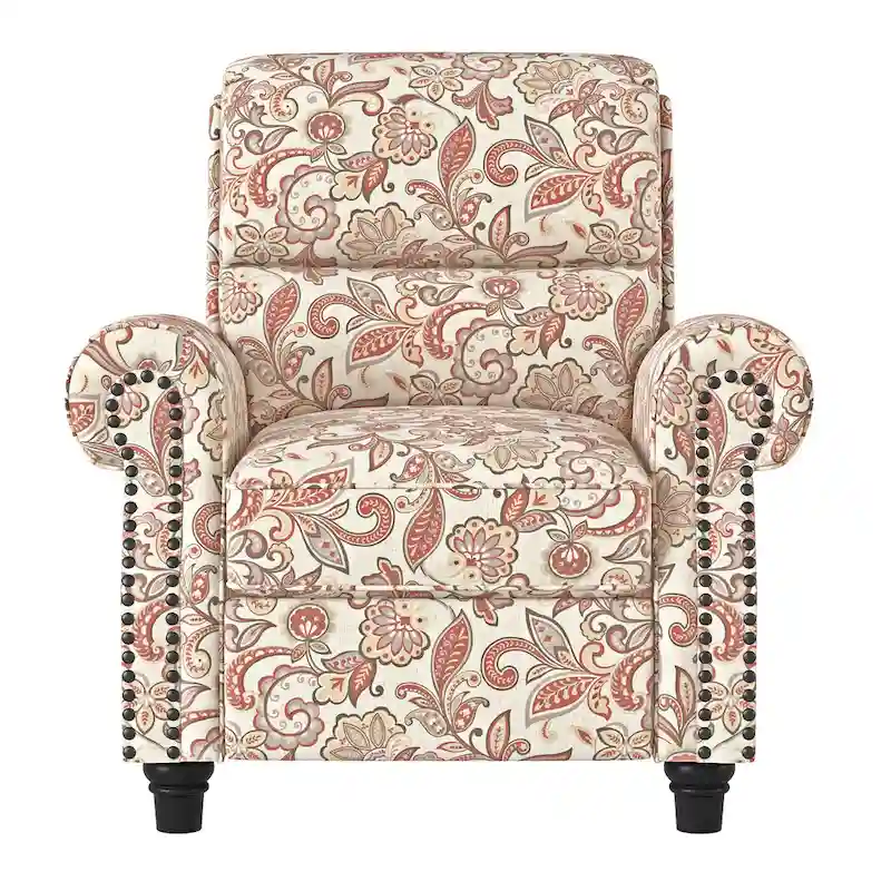 Push Back Recliner Chair with Padded Cushion and Solid Wood Legs