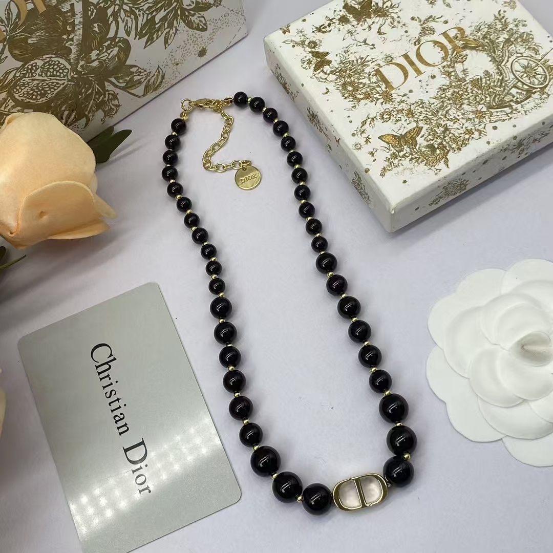 Dior CD Pendant Black Pearl Necklace - Original Replica Club