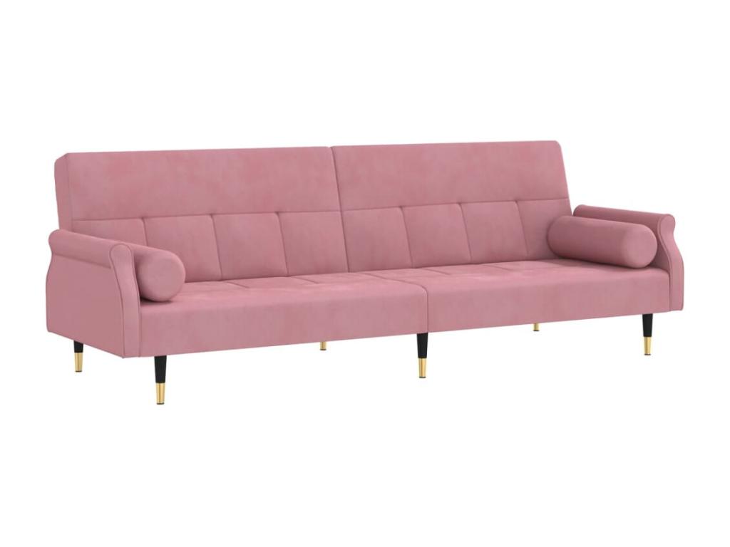 Sofá-cama com almofadões veludo rosa