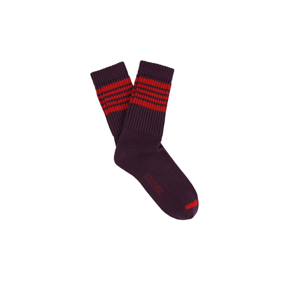 Escuyer - Chaussettes 5 rayures - Rouge vin