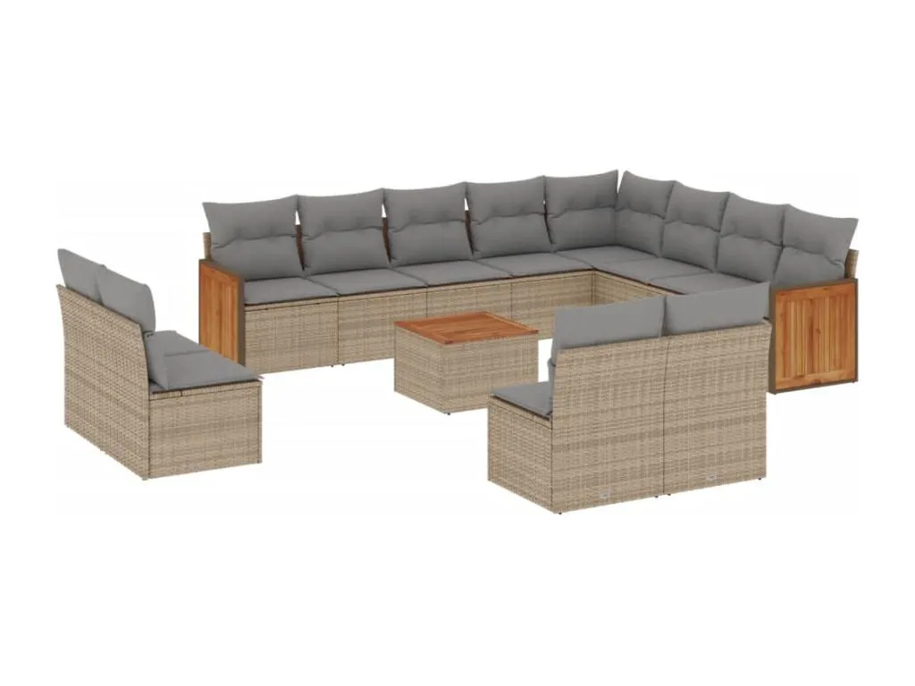 Acogedor Set de Sofás de Jardín con Cojines, 13 piezas de ratán sintético beige.  VW5203033