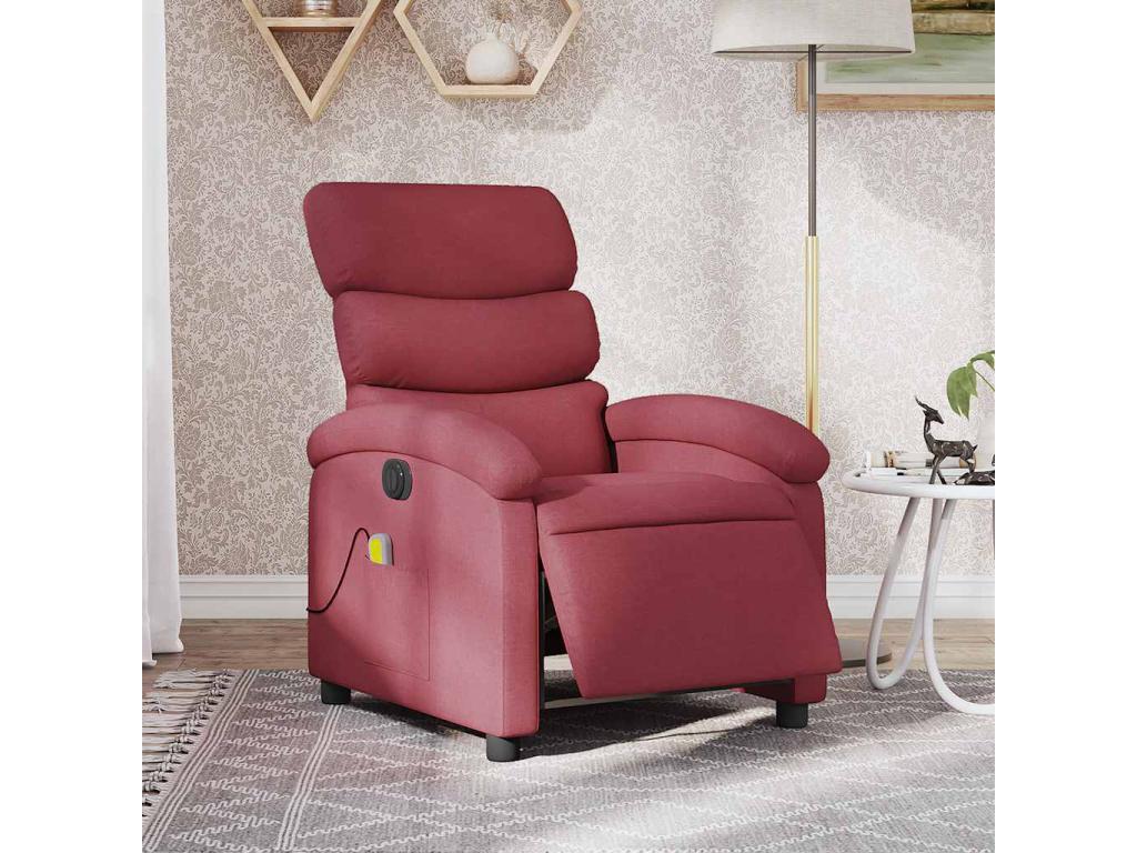 Sillón de masaje reclinable eléctrico tela rojo tinto