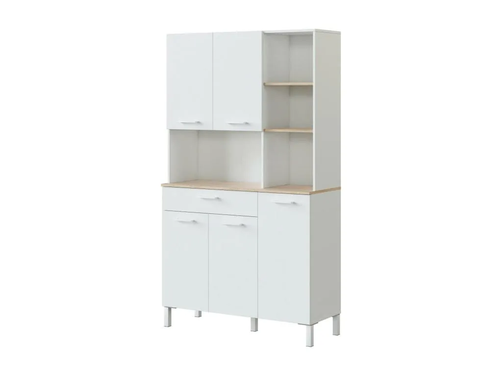 Armario multiusos Hogarsens Mueble auxiliar de cocina Aparador de 5 puertas y 1 cajón con baldas Armario abierto 108x40h186 cm Blanco y Hogarsens