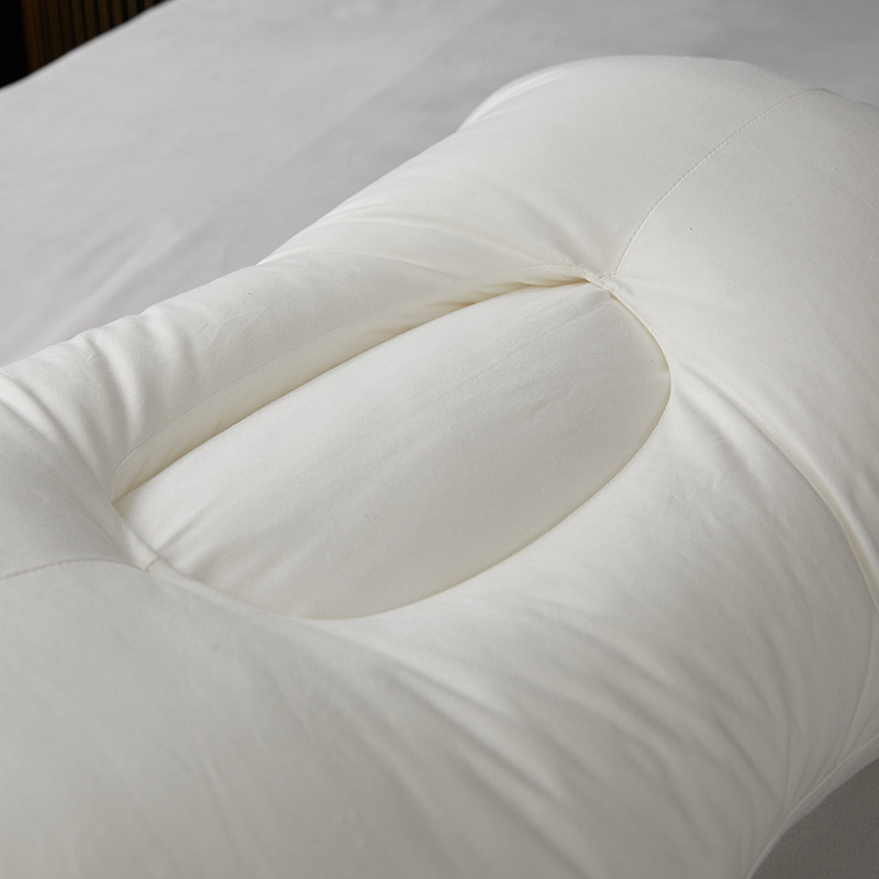 Ergonomic Central Hole Cotton Bed Pillow Low Soft Neck Support Side Sleeper Pillow Pair for Adult Dorm Household
