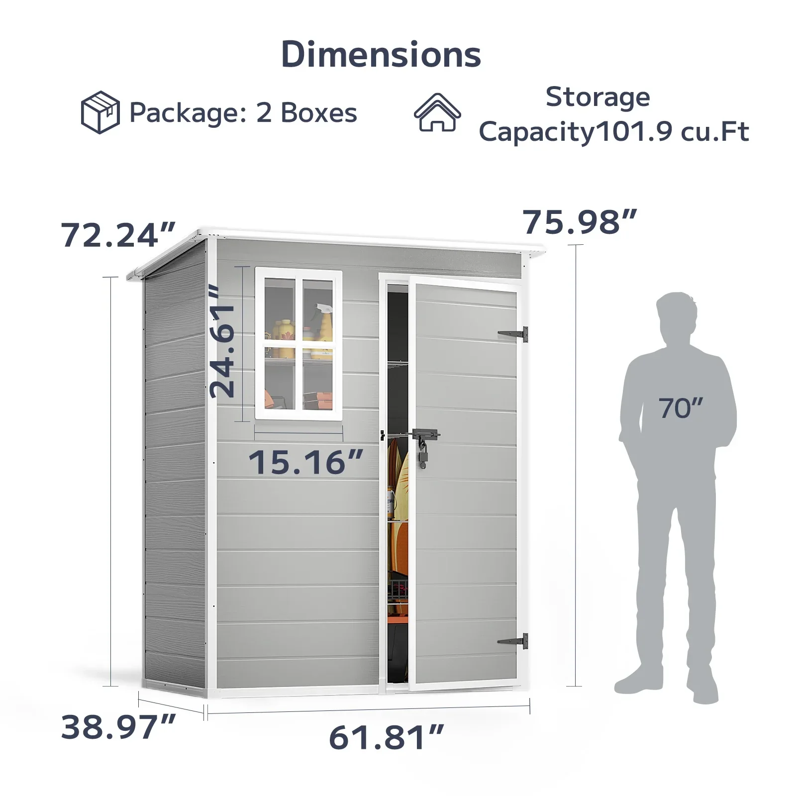 5x3ft��16.6 sq. ft.�� Outdoor Storage Shed, Asofer Resin Storage Shed, Plastic Garden Shed for Garden, Gray