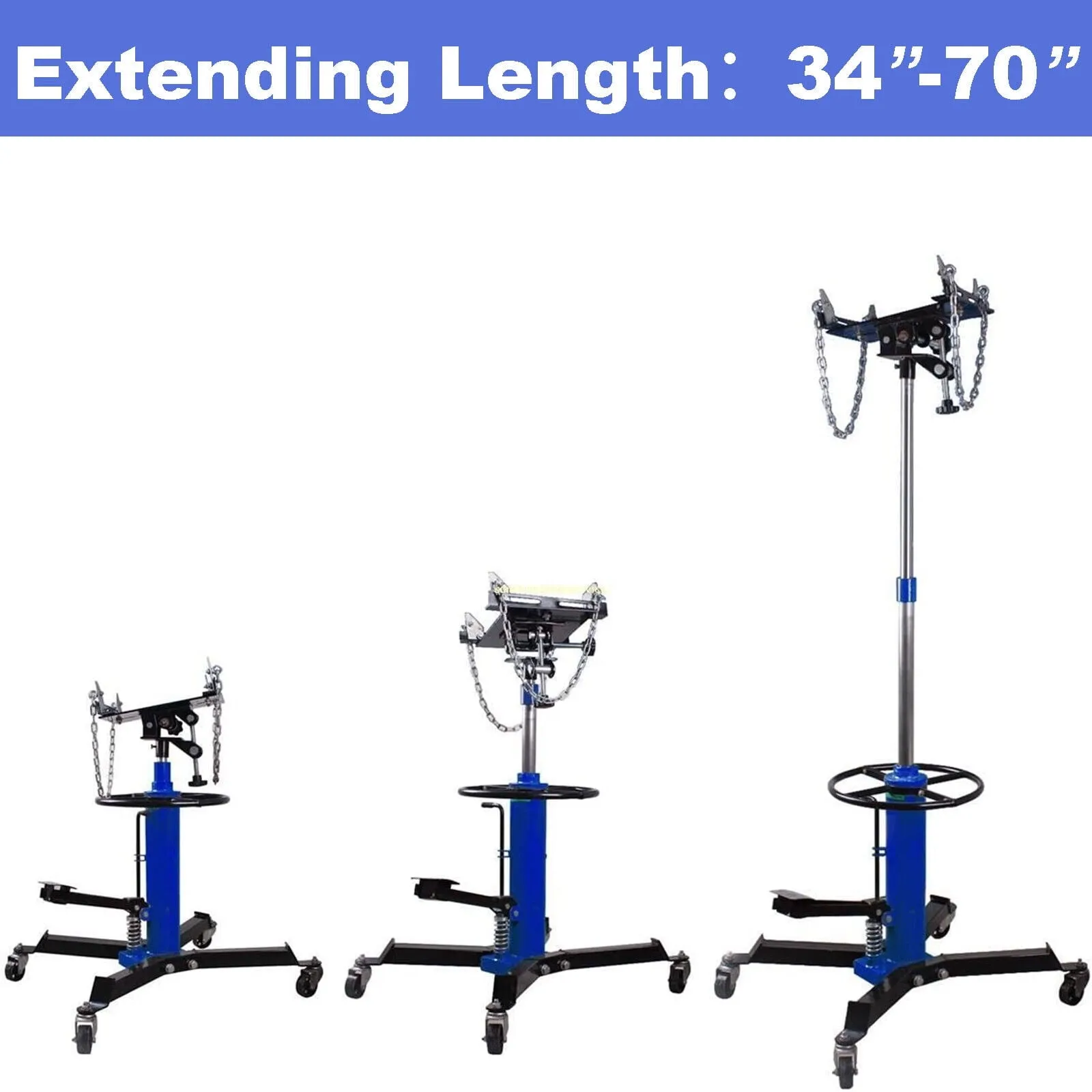 1660 Pounds Hydraulic Car Transmission Jack Vertical Lift with 360° Swivel Wheel Pedal ,Blue,33