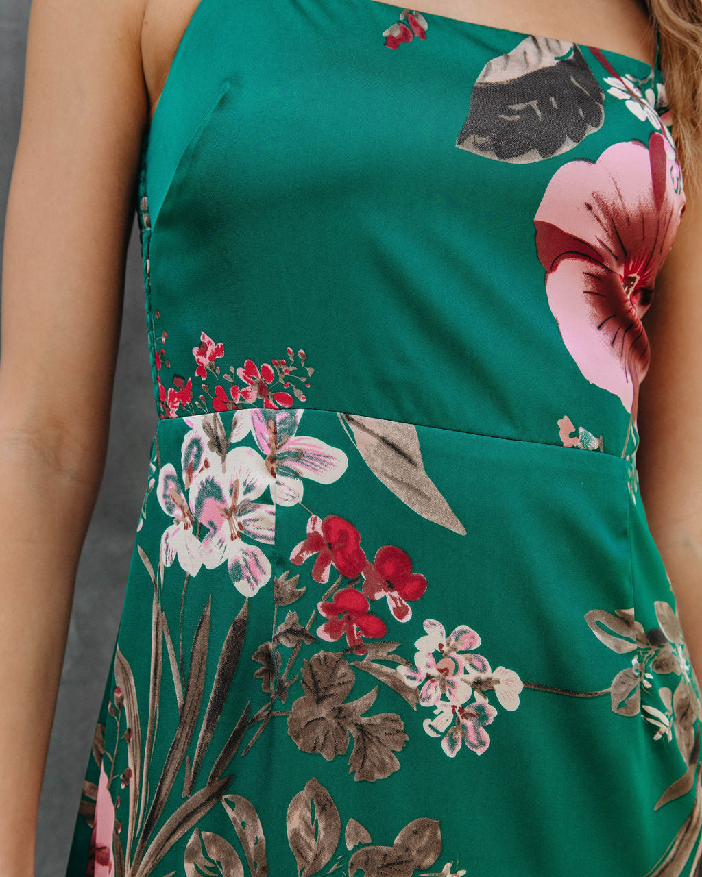 Ramona Satin Floral Maxi Dress - Green - Se7enfashion