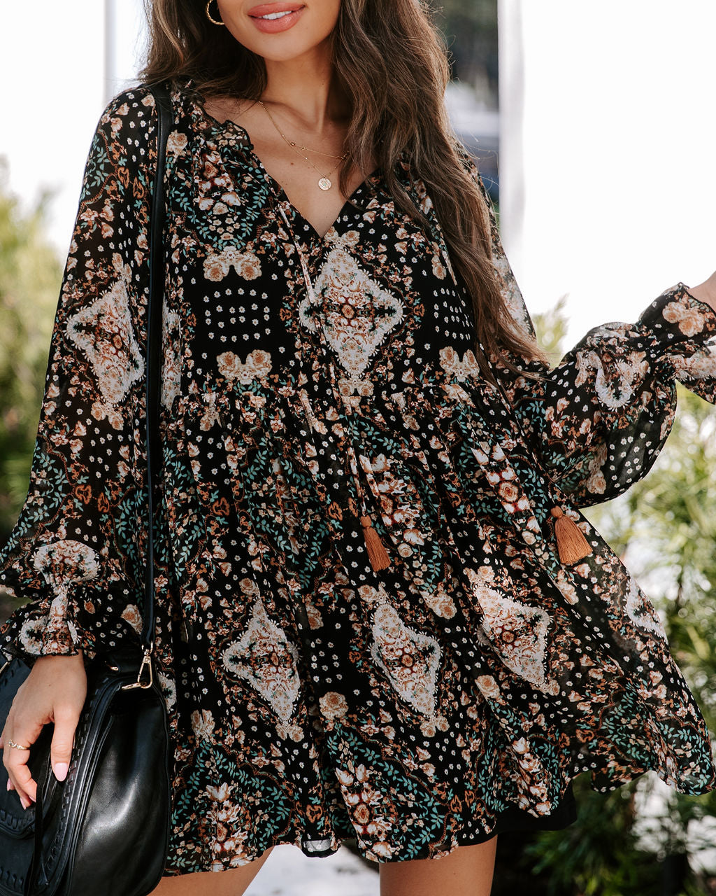 Bronwen Printed Tassel Babydoll Dress - Se7enfashion
