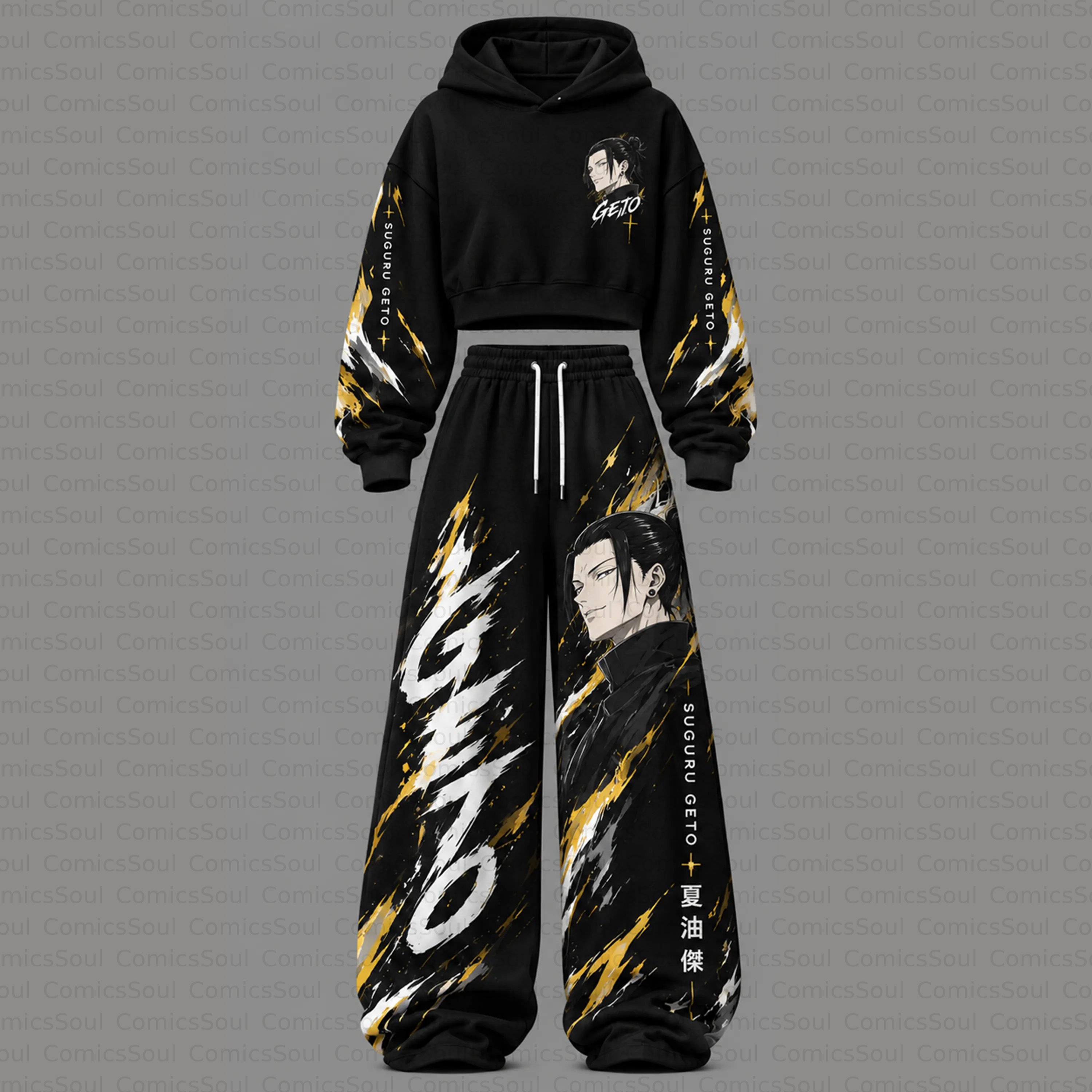 Jujutsu Kaisen Cropped Long Sleeve Hoodie & High Waist Jogger Pants Two Piece TeeThreads Sustain the Scene with Custom Apparel