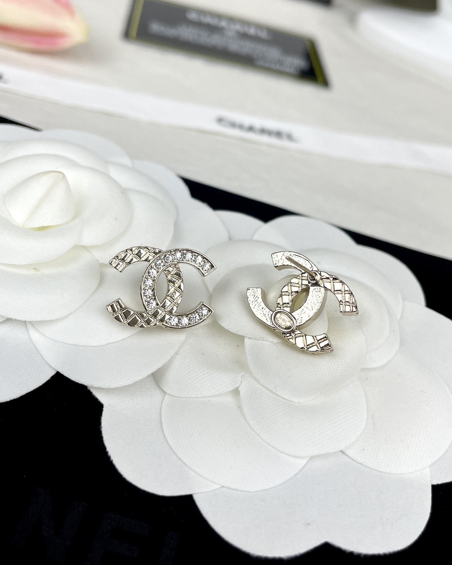 Chanel Minimalist Rhinestone CC Earrings - Original Replica Club