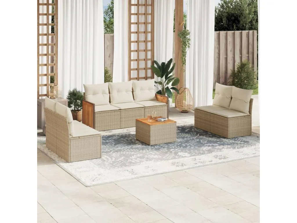 Juego de sofás de jardín con cojines beige 8 piezas ratán PE