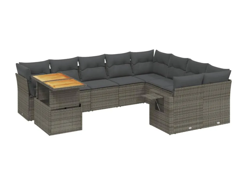 Set de sofás de jardín con diez piezas y cojines en ratán sintético gris  BY0351384