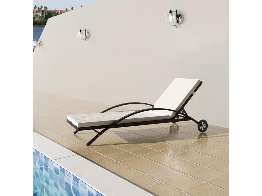 Sillón con cojín y ruedas Mimbre resina Negro