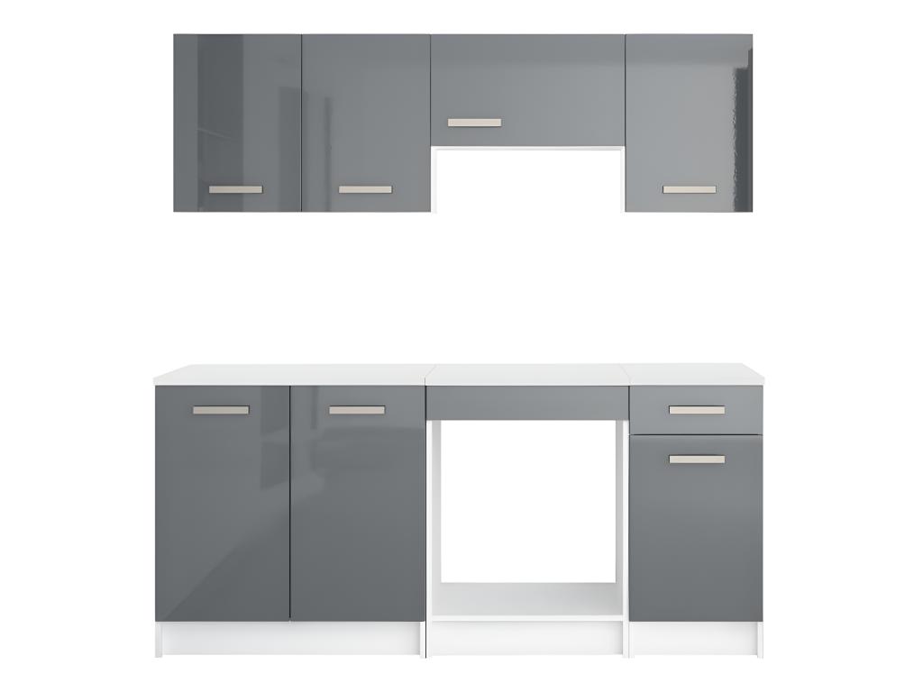 Cocina completa - Con encimera 180 cm - Gris brillante y Blanco - TRATTORIA