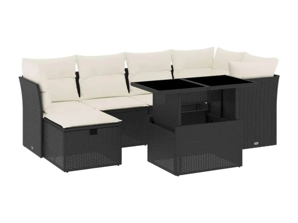 Set de sofás de jardín 7 piezas con cojines ratán sintético negro 73440LEPM