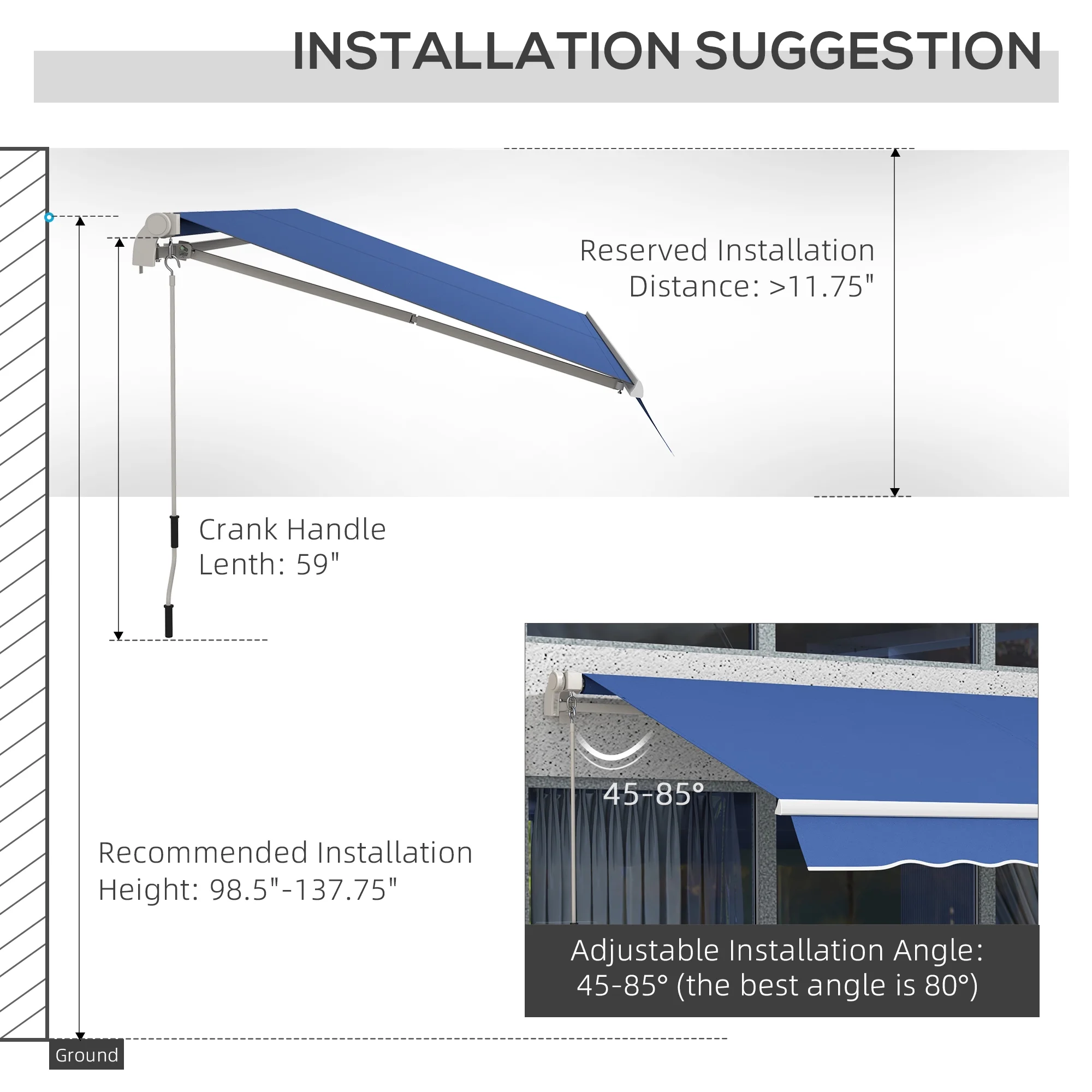 Outsunny 12' x 10' Manual Retractable Awning Outdoor Sunshade Shelter for Patio, Balcony, Yard, with Adjustable & Versatile Design, Beige and White - Image 81