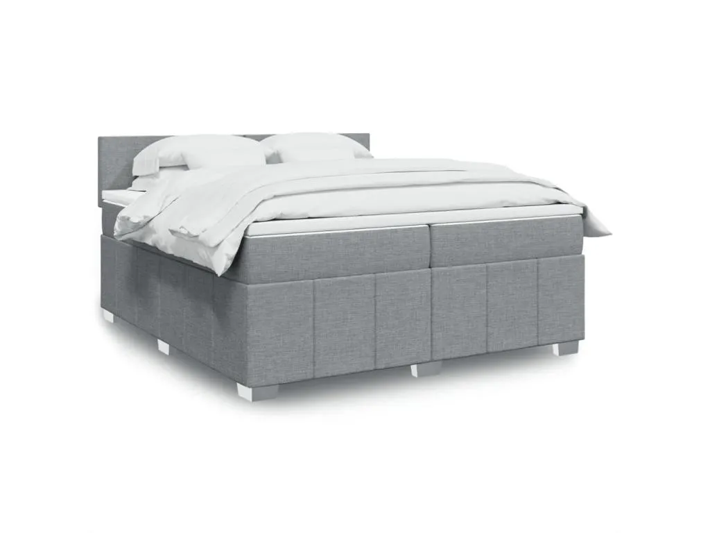 Cama box spring con colchón tela gris claro 200x200 cm qgv3520862