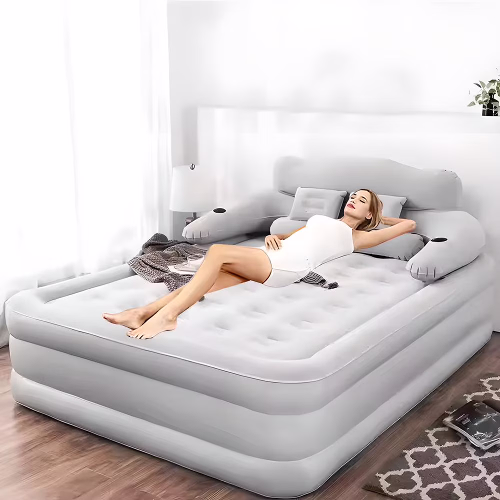 Xunka Air Mattress Queen with Built - in Pump and Headboardinflatable Portable Mattress for Home, Camping Guests, Gray(Gray)