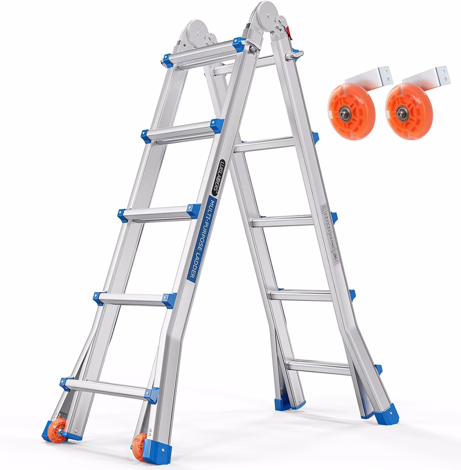 LUISLADDERS Ladder, A Frame 6 Step Ladder Telescoping Ladder, 22 Ft Reach Height Muti Position Folding Ladder Flared Leg & Wheels Design, 330 lbs Capacity Extension Ladder for Household Outdoor Work - Image 7