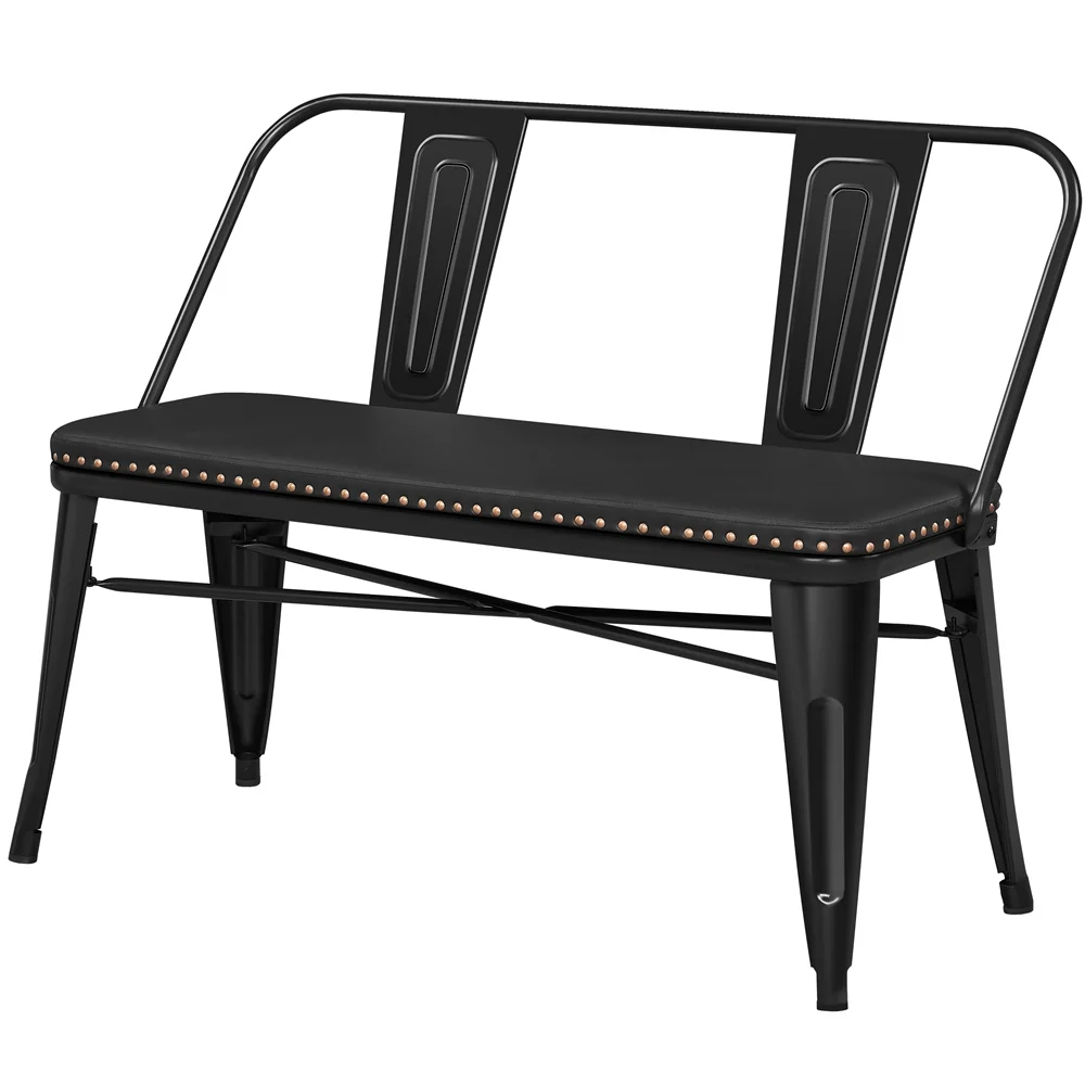 Yaheetech Industrial Metal Dining Bench with Upholstered Seat,Black