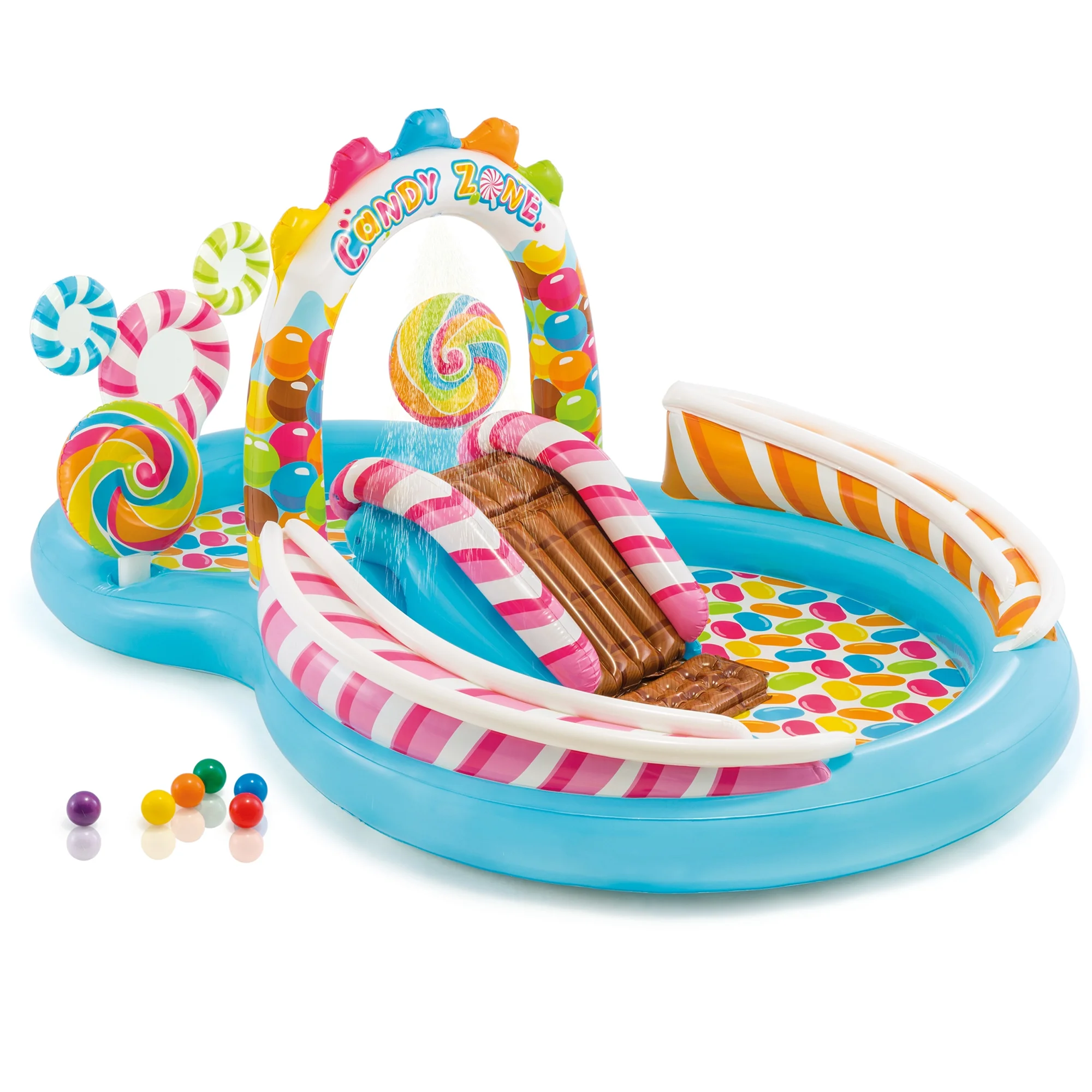 Intex 9' x 6' x 51" Inflatable Candy Zone Kiddie Pool with Waterslide (3 Pack) - image 2