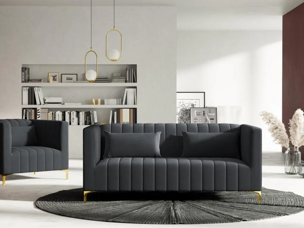Hogarve - Sofá Hogarve 2 plazas de terciopelo gris oscuro - 160x85x74cm 42886dbtv