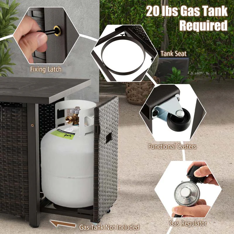 Eletriclife 52 Inches Outdoor Wicker Gas Fire Pit Propane Fire Table with Cover
