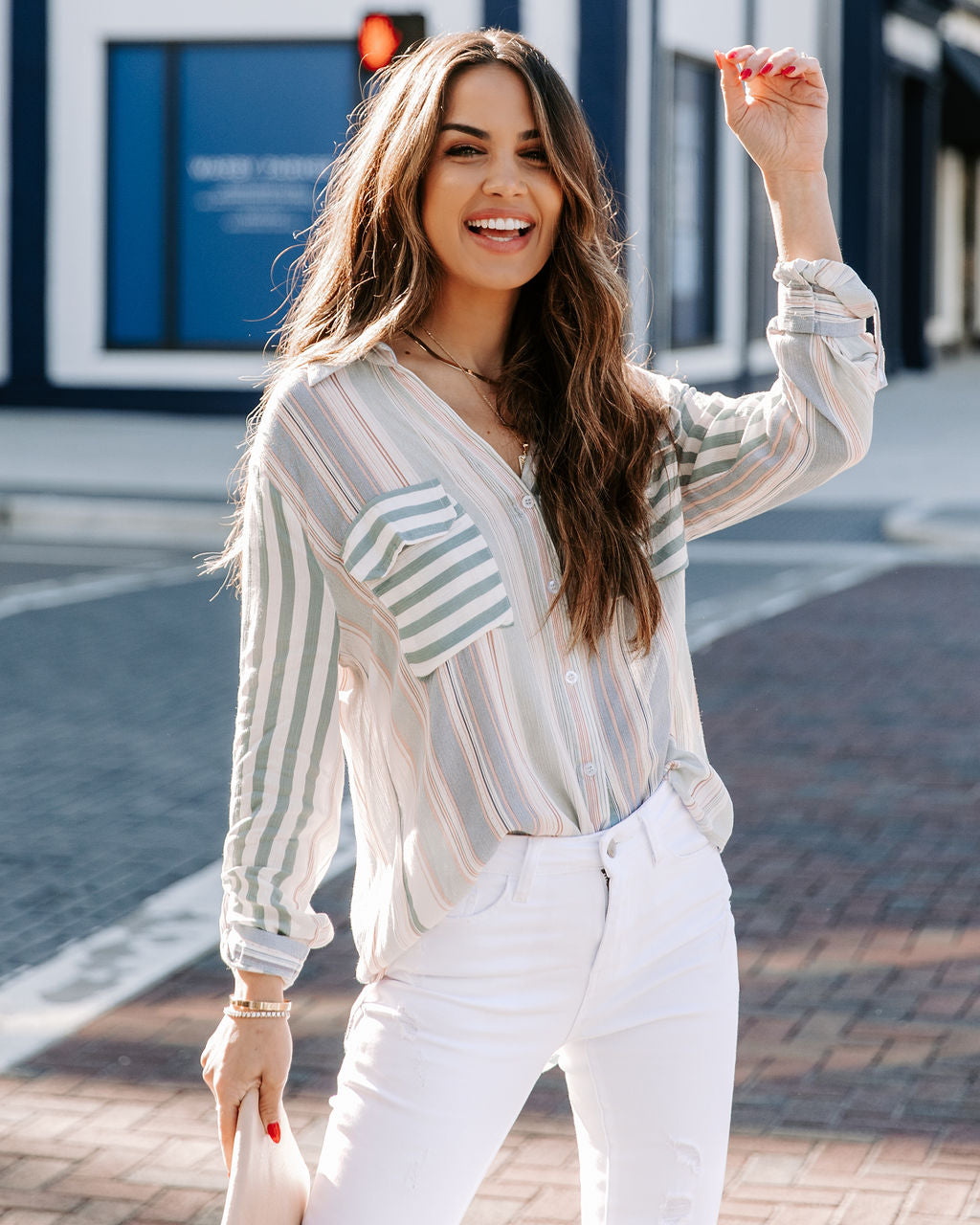 Cultivate Striped Button Down Top - Se7enfashion